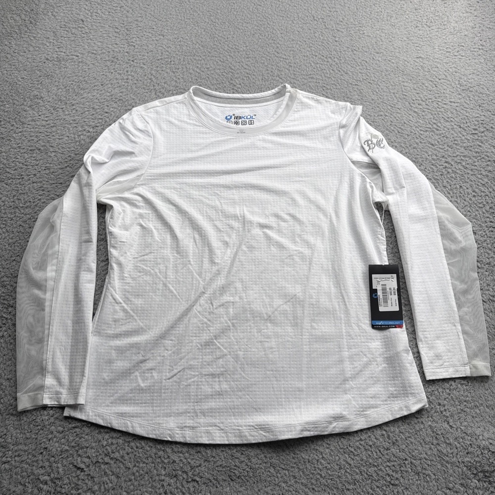 IBKUL Shirt Top Womens XL White NEW Essentials Mesh Long Sleeve Crew Neck 83000